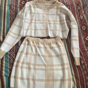 Top and skirt set plaid new never worn top medium skirt large